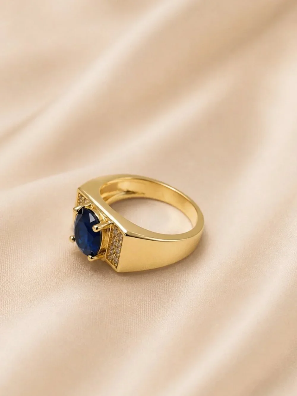 Deep Blue Saphire Statement Ring-14K Gold Plated-Unisex-Brand New